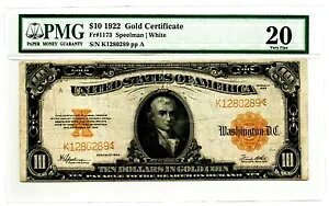 �_���l1173 1922 $10 �S�[���h�ؖ����m�[�g �X�s�[���}�� / �z���C�g PMG ���ɍׂ��� 20�B