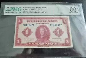 PMG 66 EPQ オランダ 1943 紙幣 1 グルデン ピック # 64a