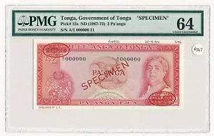 Tonga 2 Pa'anga SPECIMEN Note ND 1967-73 P. 15 PMG 64 Choice UNC RARE