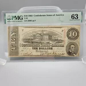 1863 $10 T-59 R PMG MS63 n}[JbgLZ܂