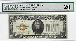 1928 $20 �S�[���h�ؖ��� Fr# 2402 PMG 20 s/n A05753660A