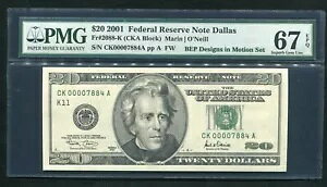 FRB 2088-K 2001 $20 FRN eLTXB_X uBEP DESIGNS IN MOTION SETv PMG GEM UNC-67EPQ