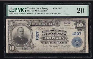 US 1902 $10 PB 1st Mechanics NB �g�����g�� NJ National Chtr#1327 FR 624 PMG 20(569)