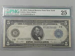 Choice VF 1914 FRN Large Note $5 New York PMG VF 25 Fr#851a B/B ubNB #11
