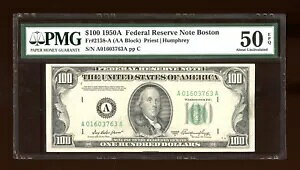 DBR 1950-A $100 FRN �{�X�g�� Fr. 2158-A PMG AU-50 EPQ �V���A�� A01603763A