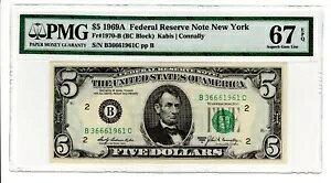 �g�b�v �|�b�v $5 1969A FRN �j���[���[�N �X�[�p�[�u �W�F�� PMG 67EPQ FR 1970B BC �u���b�N