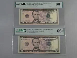 2 BINARY Fancy # GEM CU Crisp $5 Notes 2013 Ƃ PMG CU66 EPQB #14