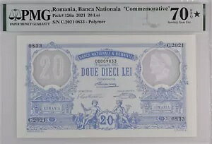 トップ!ルーマニア紙幣 20 LEI P-126a 2021 PMG 70-「記念」EPQ 宝石 UNC