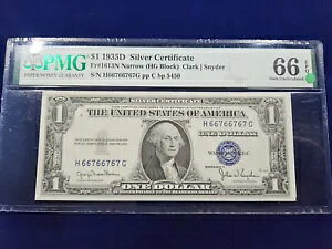 ??1935-D $1 Vo[ؖ Fr#1613N i[ HG ubN PMG 66 EPQ oCi t@V[