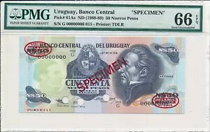Banco Central Uruguay 50 Nuevos Peoso ND(1988-98) W{ PMG 66EPQ