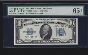 US 1934 $10 �V���o�[�ؖ��� FR 1701 PMG 65 EPQ GEM CU (643)