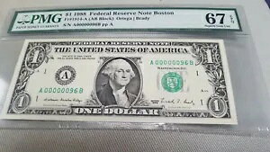 $1 1988 FRN BOSTON FR#1914-A LOW VA 2  # A00000096B PMG 67