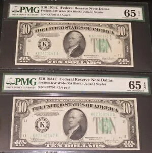 $10 1934C �_���X FRN�B PMG65EPQ�B 2 �̘A�����鉹��