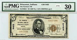 $5 1929 NB �� FR#1800-1 (#932) �C���f�B�A�i�B�v�����X�g���̃t�@�[�}�[�Y NB CH#9463 PMG VF30 St