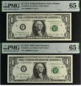 ���b�g2�W�F��3�� 1974�N $1 FRN PMG 65EPQ �a������V���A���i���o�[ 00000211