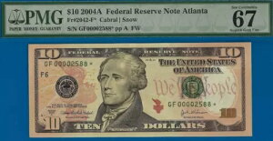 2004A $10 FRN Ag^ X^[ PMG 67EPQ 3Ԗڂ̍ō Fr 2309-F* VA 00002588*