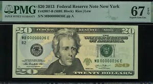 2013 $20 FRN MB00000036E P.M.G #67EPQ