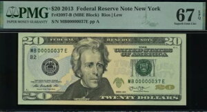 2013 $20 FRN MB00000037E P.M.G #67EPQ