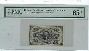 US 10c �[���ʉݎ��� �� 3 �񔭍s FR 1255 PMG 65 EPQ Gem CU