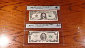 2013 & 2017 PMG CU64 GEM 66 EPQ $1.00 & $2.00 vVAԍ 2 ̃!