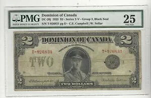1923 h~jI Iu Ji_ DC-26j $2 J/Z SN T 926831 Bla Sl Gr 3 PMG VF-25