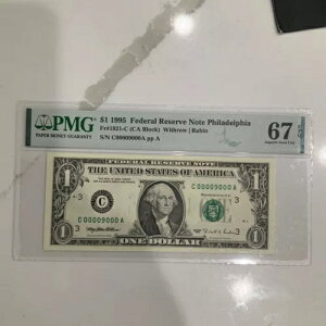 Fr#1921-C $1.00 1995 Fed Res Note.Exotic Serial # C00009000A PMG Gem Unc 67 Epq