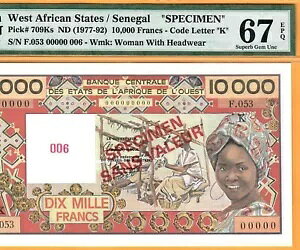 W.A.S / K SENEGAL-SPECIMEN-10000 F-(1977-92)-P.709Ks *PMG 67 EPQ SUPERB GEM UNC*