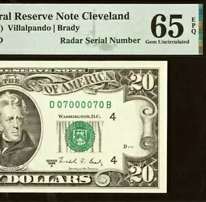 1988A $20 FRN �N���[�u�����h PMG 65EPQ �t�@���V�[ ���[�_�[ ���[�e�[�^�[ �V���A���ԍ� 07000070