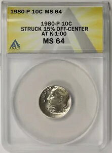 1980-P ���[�Y�x���g �_�C�� 10C MS 64 ANACS �~���g �G���[�� K-1:00 �ŃZ���^�[���� 15% �O��Ĕ���