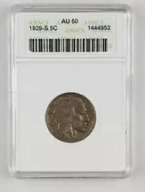 1929 S バッファロー ニッケル - ANACS AU50 - 古いソープボックス ホルダー