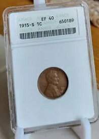 1915-S リンカーン ウィート セント XF40 ANACS 古いソープボックス ホルダー