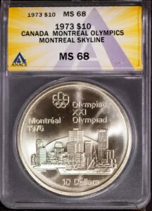 1973 $10 �V���o�[ �J�i�_ �I�����s�b�N �����g���I�[�� �X�J�C���C�� MS 68 ANACS # 7646605 + �{�[�i�X