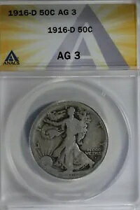 1916-D 50C ANACS AG3 �E�H�[�L���O ���o�e�B�A���f�B ���o�e�B �n�[�t�A0.50