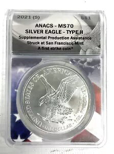 2021 S Anacs Graded MS70 American Silver Eagle Type II TtVXRŏՓ