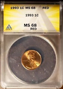1993 1c �����J�[�� �w�b�h �X���[�� �Z���g MS 68 ���b�h �V�i ANACS # 7473660 + �{�[�i�X �W�F��