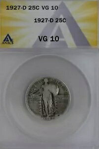 1927-D .25 ANACS VG 10 �X�^���f�B���O ���o�e�B �N�H�[�^�[�A���o�e�B 25 �Z���g