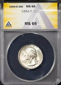 1954-D 25c �V���o�[ ���V���g���{�� MS 66 OMS ANACS # 7625933 + �{�[�i�X