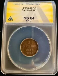 1937-R �T���}���m 5 �Z���e�V�~ ANACS MS64 BRN KM#12