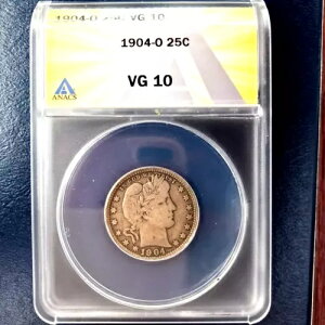 1904-O Barber 25c ANACS VG 10 �f���炵���I���W�i�� �T�[�t�F�X! - �A�����J�̃R�C��: �V���o�[