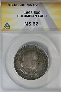1893 .50 ANACS MS 62 COLUMBIAN EXPO �N���V�b�N �V���o�[ �L�O�R�C��