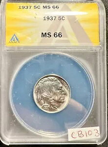 1937 �o�b�t�@���[ �j�b�P�� 5c MS66 MS 66 ����̂����� BEAUTY ANACS cb103