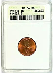 1952-D/S ANACS MS 64 RB FS-511 (021.6) OMM-001 �����J�[�� �Z���g