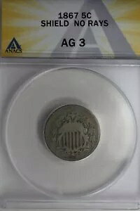 1867 .05 ANACS AG 3 SHIELD NO RAYS V[h jbPAŏ̃jbP