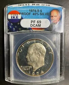 ANACS 1974-S PR69DCAM PF69 AC[n[ IKE h 1 h A Vo[ 40% F S3