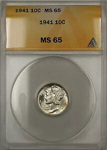 1941�N �V���o�[ �}�[�L�����[ �_�C�� 10C �R�C�� ANACS MS-65 (�قڃt�� �X�v���b�g �o���h 11)