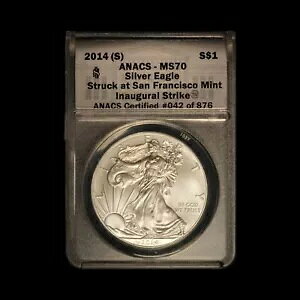 2014-S アメリカン シルバー イーグル 初ストライク ANACS MS 70 - 送料無料 米国