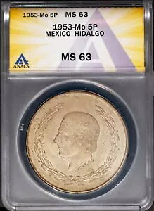 1953-Mo 5P �V���o�[ �C�_���S ���L�V�R MS 63 ���F�g�[�� ANACS # 7670571 + �{�[�i�X