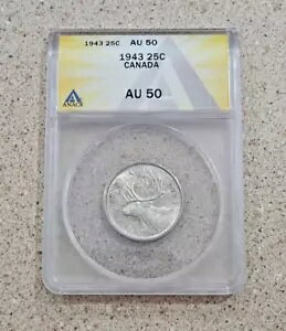 1943 Ji_ 25 Zg RC ANACS  AU 50- 25C LO W[W 4  80% 