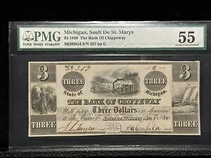  1838N $3 ~VKB \gEhEZgEA[Y The Bank Of Chippeway MI395G4 PMG 55