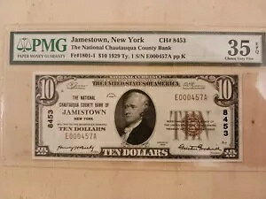 1929 �N National Chautauqua County Bank �W�F�[���X�^�E�� NY 10 �h�� T1�BEPQ �O���[�h PMG�B